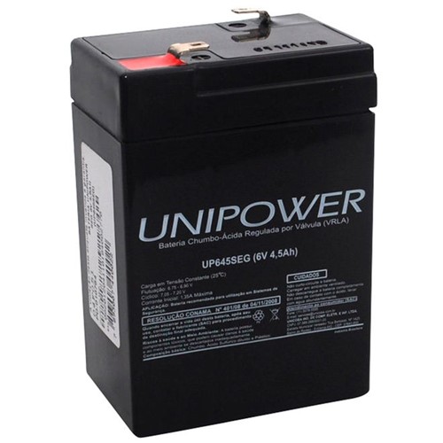 Bateria Selada VRLA, 6V, 4.5 Ah F187 UP645 – Linha SEG – Unipower
