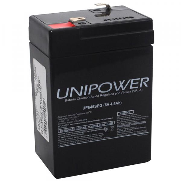 Bateria Selada VRLA, 6V, 4.5 Ah F187 UP645 Linha SEG Unipower