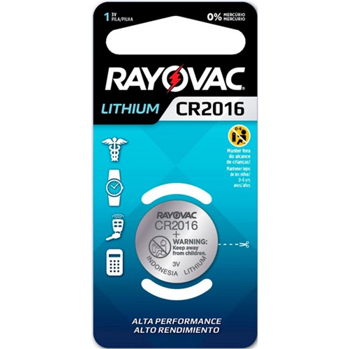 Blister com 1 Bateria de Lithium 3V - Cr2016 - Rayovac