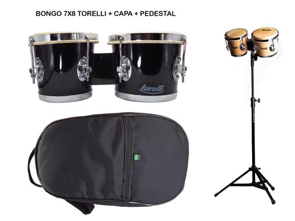 Bongo Torelli Preto 7x8 Tb011 + Pedestal Hpb01 + Capa Luxo