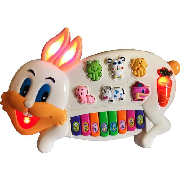 Brinquedo Coelho Teclado Infantil Bebês com Músicas e Luzes - Toy King