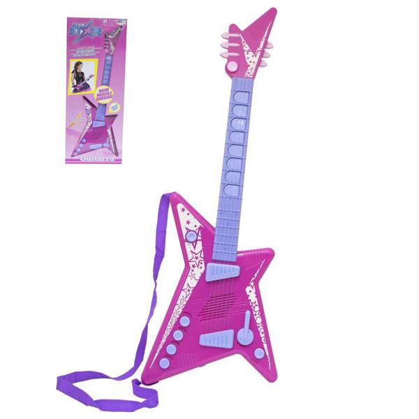 Brinquedo Guitarra Musical Eletrônica Rosa 53 Cm Mega Star - Bbr