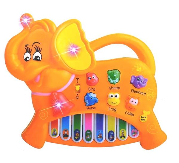 Brinquedo Pianinho Musical para Bebês Piano Infantil com Som e Luzes Elefante Laranja - Piano Cow