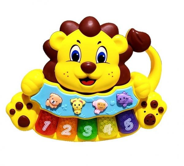 Brinquedo Pianinho Musical para Bebês Piano Infantil com Som e Luzes Leão Amarelo - Piano Cow