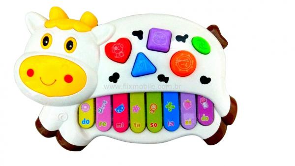 Brinquedo Piano Musical Baby Vaca Branca com Sons e Músicas Infantil - Piano Cow