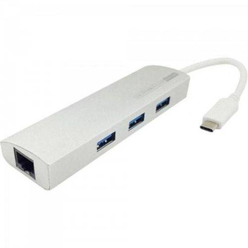 Cabo Adaptador USB Tipo C Macho para 3 X USB 3.0 Femea e 1 X Rj45 Femea Adap 0055 Branca Storm