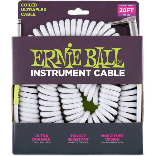 Cabo Ernie Ball 6045 Coiled Ultraflex Cable Branco - Espiral - 9,14m