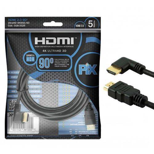 Cabo HDMI 2.0 19 Pinos Ultra HD 4K Plug 90º 5 Metros ChipSCE