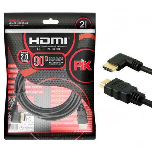 Cabo HDMI 2.0 19 Pinos Ultra HD 4K Plug 90º 2 Metros ChipSCE