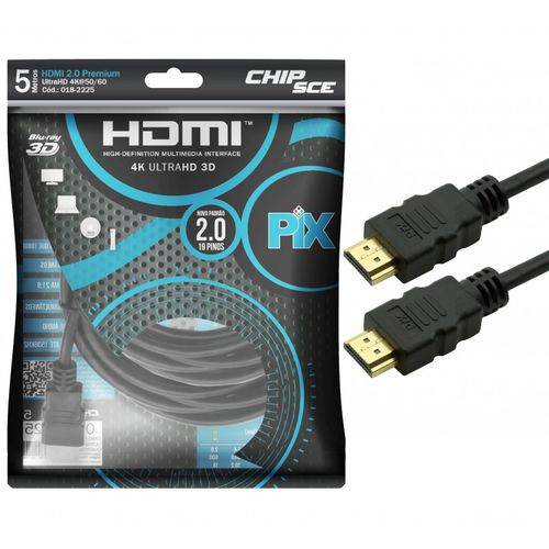 Cabo HDMI 2.0 5 Metros 4K UltraHD 19 Pinos com Filtro - 018-2225 - ChipSCE