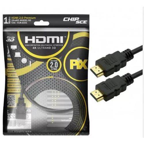 Cabo Hdmi 1m 2.0 19 Pinos Ethernet 1 Metro 4k Ultra HD 3d