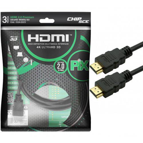 Cabo Hdmi 3 Metros 2.0 19 Pinos Ethernet 4k Ultra HD 3D