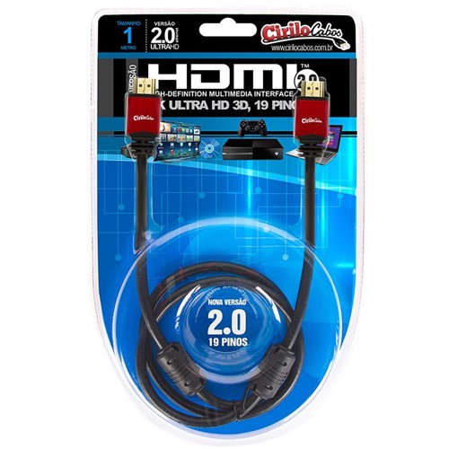 Cabo HDMI Versão 2.0, 19 Pinos, 4K, Ultra HD, 3D - 1 Metro