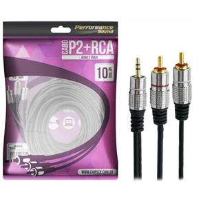 Cabo P2 Stereo X 2 RCA Profissional Ouro - 10 Metros - Chipsce