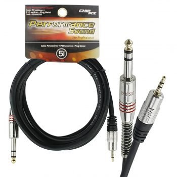 Cabo P10 Stereo X P2 Stereo Profissional Ouro - 5 Metros - Chipsce
