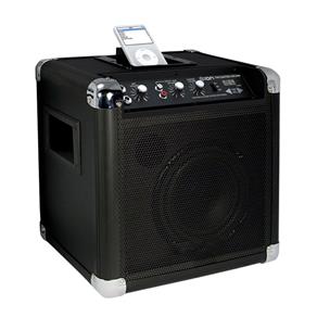 Caixa Acústica Amplificada Sem Fio, Portátil, com Rádio Am/Fm e Base para Ipod ou Iphone