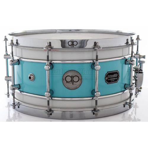 Caixa Ap Drums Inox Blue Olive White Chrome Stripe 14x7¨ Limited com Aros High Hoop Vintage 2.7mm