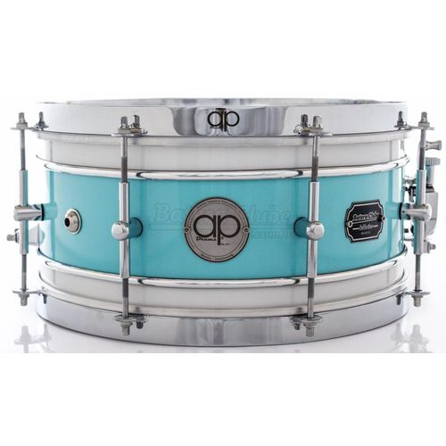Caixa Ap Drums Inox Blue Olive White Chrome Stripe 13x7¨ Limited com Aros High Hoop Vintage 2.7mm