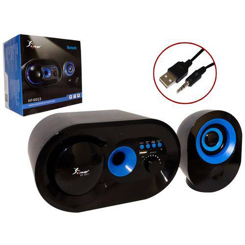 Caixa de Som 2.1 Subwoofer com Bluetooth Fm USB Sd Card e Cabo Auxiliar 16w Azul Kp-6013 Kp-6013 Knup