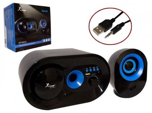 Caixa de Som 2.1 Subwoofer com Bluetooth FM USB SD CARD e Cabo Auxiliar 16W AZUL KP-6013 KP-6013 KNUP