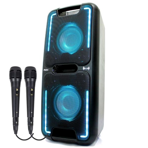 Caixa de Som Amplificada Philco PCX5501N Effects 250w 2 Microfones com Fio Bluetooth USB Radio FM