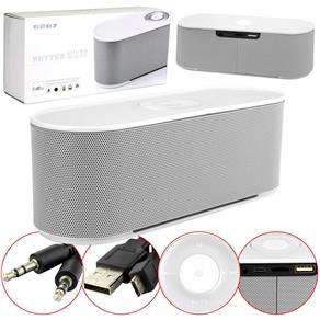 Caixa de Som Bluetooth Portátil Speaker Usb Sd Card V8 Branco S207 Dex