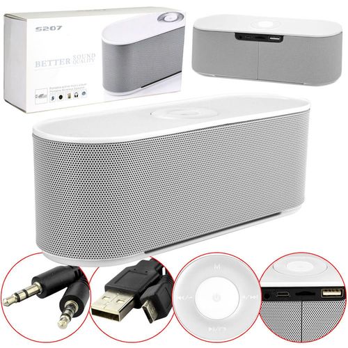 Caixa de Som Bluetooth Portatil Speaker Usb Sd Card V8 Branco S207 Dex
