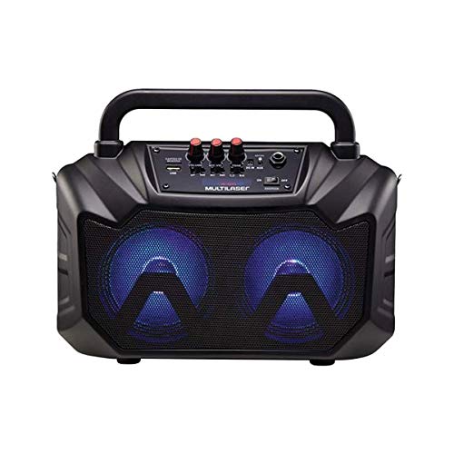 Caixa de Som Double Speaker Portátil 80W RMS Luz de LED Bluetooth + Cartão SD + USB + Rádio FM + AUX + Microfone Preto Multilaser - SP289 Multilaser S