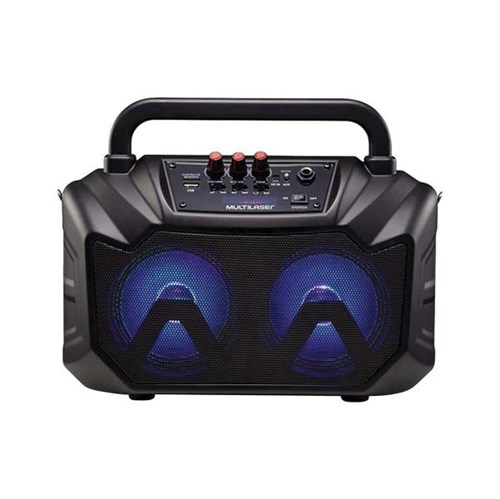 Caixa de Som Double Speaker Portatil 80W RMS LUZ de LED Bluetooth + Cartao SD + USB + Radio FM + AUX + Microfone Preto Multilaser - SP289