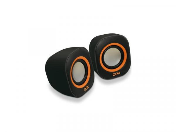 Caixa de Som Oex Speaker Round USB, P2, Adicional 8W SK-100 Preto/Laranja