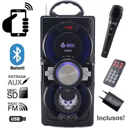Caixa de Som Portátil Bluetooth Microfone Karaoke Super Potente Usb 12w..