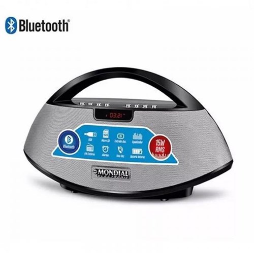Caixa de Som Portátil Bluetooth Mondial 15w Rádio Fm Usb Sd