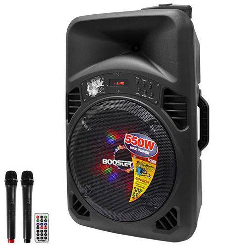Caixa Karaokê Booster Tx12bs 12" 550 Watts com Bluetooth/usb/fm + 2 Microfones - Preto