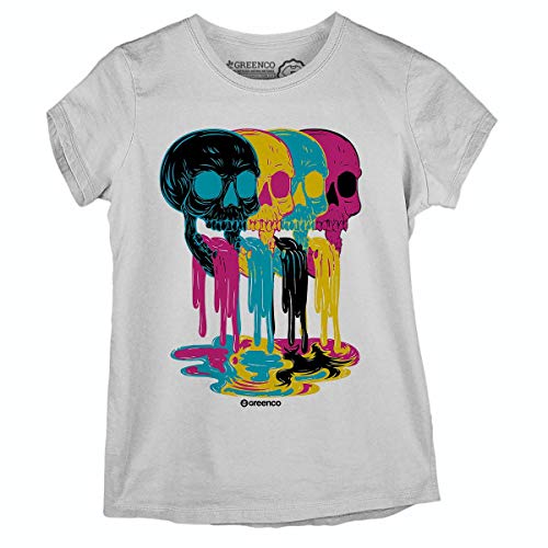 Camiseta Baby Look Caveiras Coloridas - P Cinza