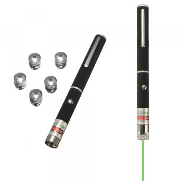 Caneta Laser Pointer Verde Luz Green 5 Pontas Efeitos Estojo - E030001