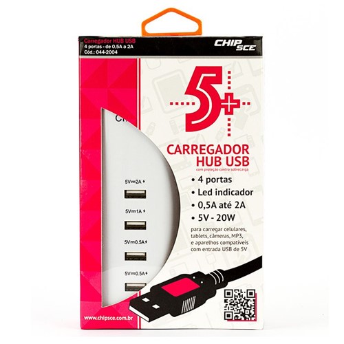 Carregador HUB USB 4 Portas - com Proteção Contra Sobrecarga