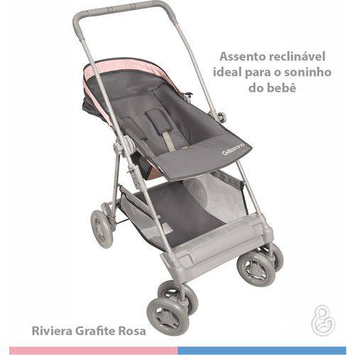 Carrinho de Bebê Riviera Grafite Rosa 1320GRR - Galzerano