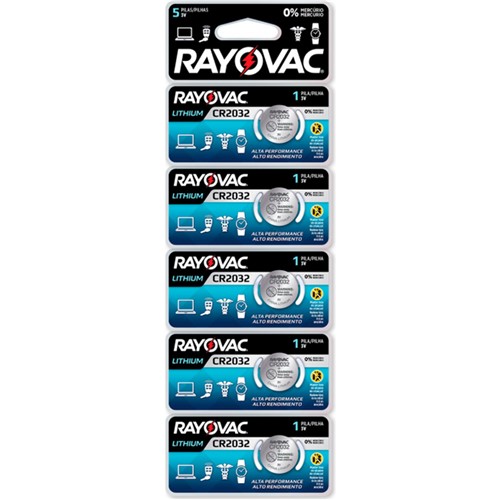 Cartela com 5 Bateria de Lithium 3V Cr2032 - Rayovac