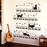 Cat On Piano Pattern Exquisite removível Janela Parede Adesivo Decalque