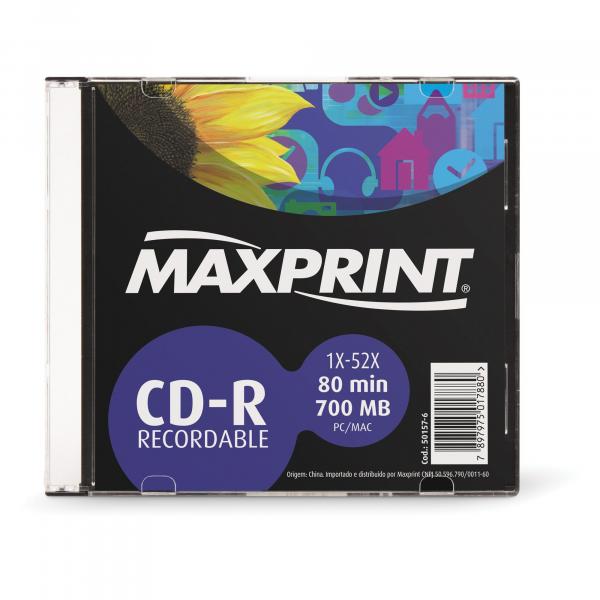 CD Gravavel CD-R 700 MB/80 MIN-52X SLIM Unidade Maxprint