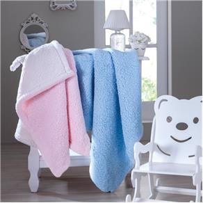 Cobertor Infantil Poliéster Carneirinho Jolitex 90x110cm Azul e Branco