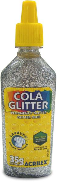 Cola com Glitter Tubo 35G. Prata Acrilex