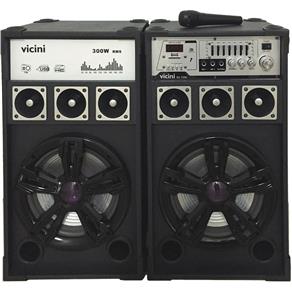 Conjunto 2 Caixas Acústicas com MP3, FM, Bluetooth, Microfone, 300WRMS, Entradas USB, SD e Guitarra Vicini VC-7300