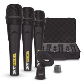 Conjunto com 3 Microfones Profissionais Skp Pro 33k com Case