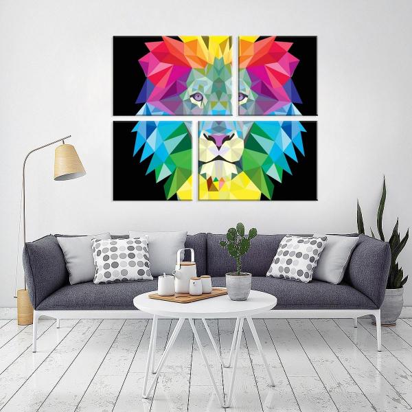 Conjunto de 4 Telas Decorativas em Canvas Color Lion - Love Decor