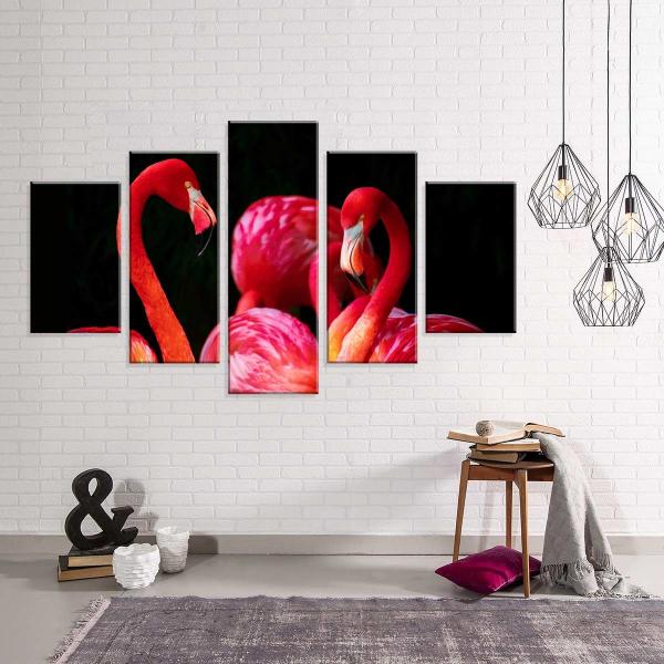 Conjunto de 5 Telas Decorativas em Canvas Flamingos Close - Love Decor