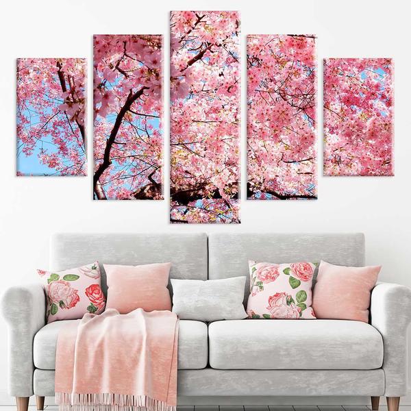 Conjunto de 5 Telas Decorativas em Canvas Flor de Cerejeira - Love Decor