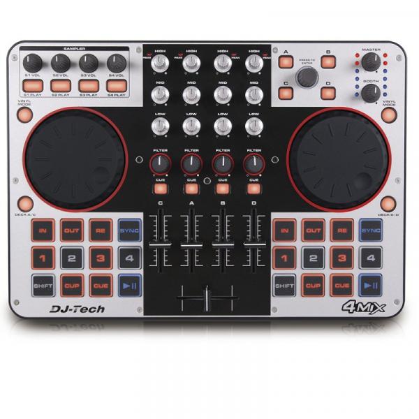 Controlador Midi DJ Tech 4MIX com 4 Decks 24 Pads de Borracha