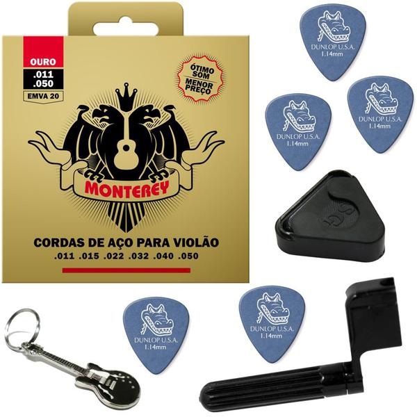 Cordas de Aço para Violão Monterey 011 Ouro EMVA20 + Kit de Acessórios IZ1