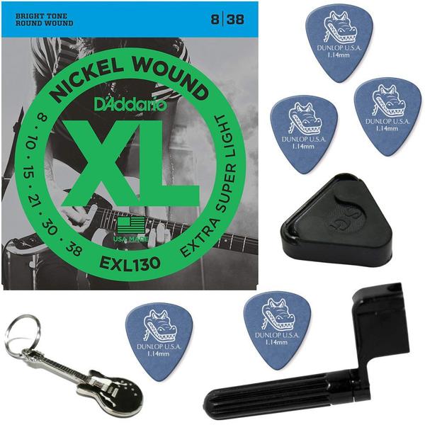 Cordas de Guitarra Daddario 08 Extra Super Light EXL130 + Kit de Acesórios IZ1